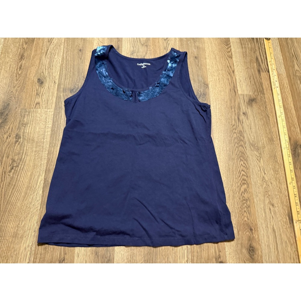 Croft & Barrow Tank Top Women Size XL Navy Blue Sequin Neck Sleeveless Blouse